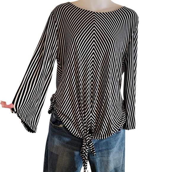 Pebble and Stone Black Long Sleeve Striped Shirt Size M - Picture 2 of 7